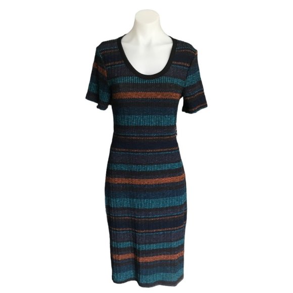 LUSH stripe ribbed knit dress L back cut out midi jersey - Picture 6 of 16